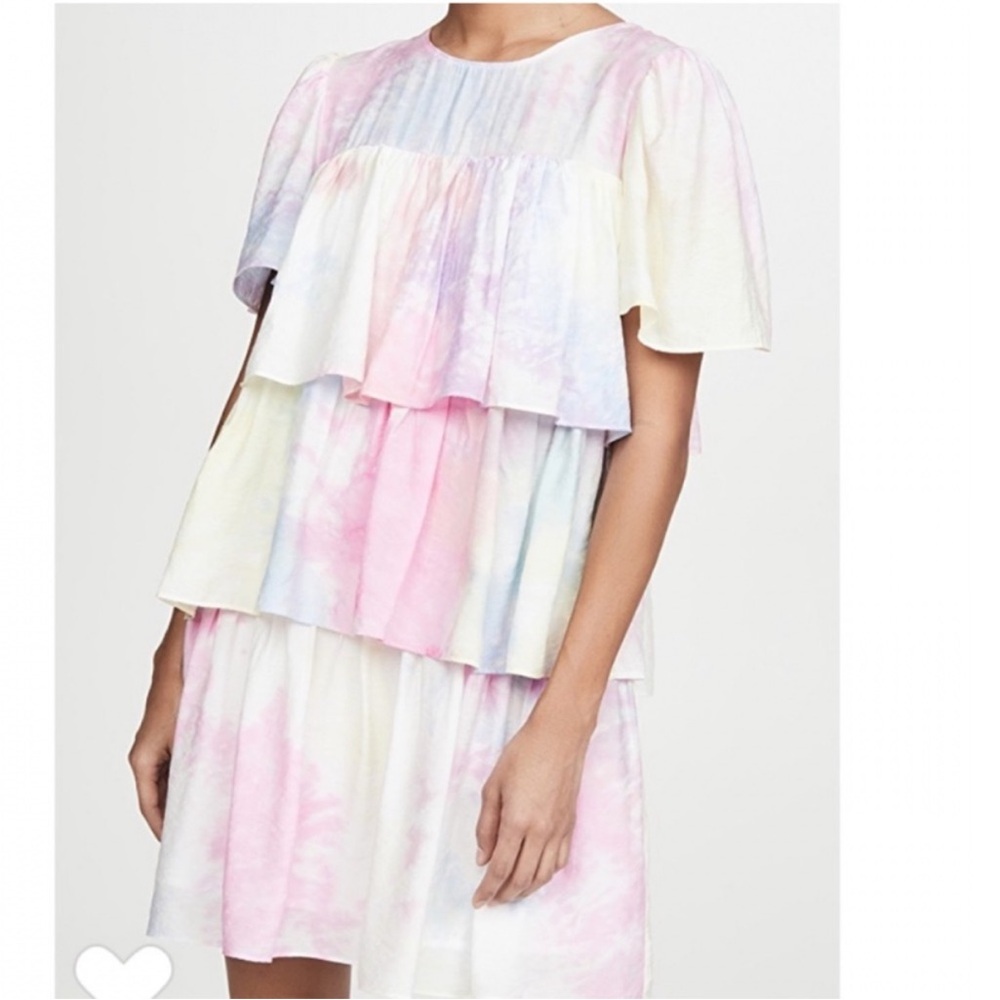English Factory Shirring A Line Dress Tiered Ruffle Tie Dye Size Small